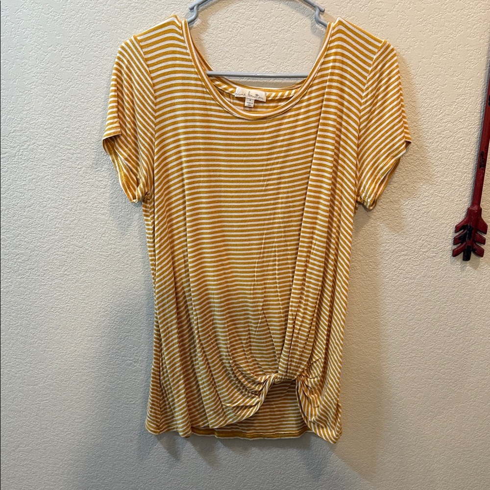Nine Britton Mustard Striped Short Sleeve Top